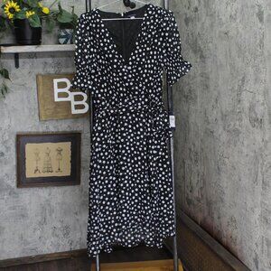 Tommy Hilfiger Womens Chiffon Polka-Dot Midi Dress Black / Cream 10